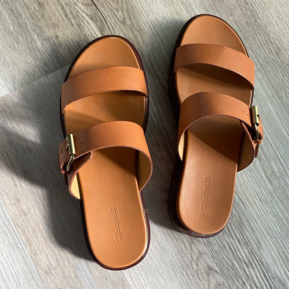 Madewell The Dee Double-Strap Slide Sandal in Warm Coffee